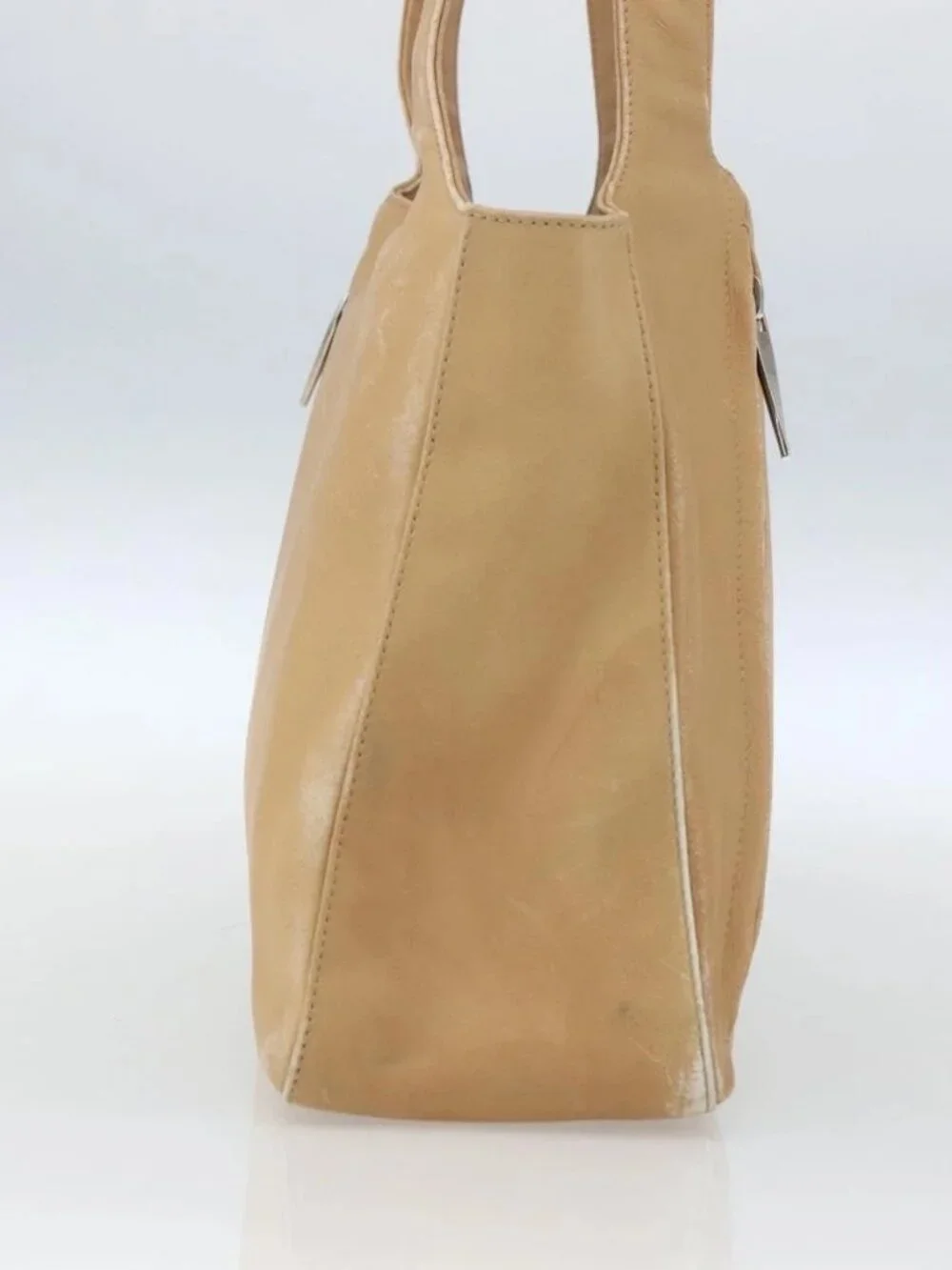 Salvatore Ferragamo Tote Bag Leather Beige Silver Auth 162146